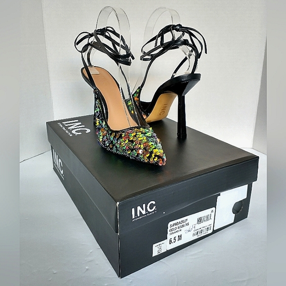 New w/Box INC International Concepts Sandaze 2 Ankle-Tie Sequin Dress Pump 6.5 - Picture 9 of 10
